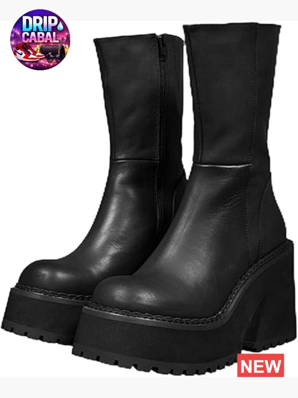 Chunky Heel Platform Booties Punk Combat Boots Lace Up Zipper Synthetic Leather